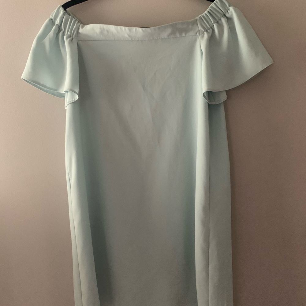 off the shoulder mint colored dress